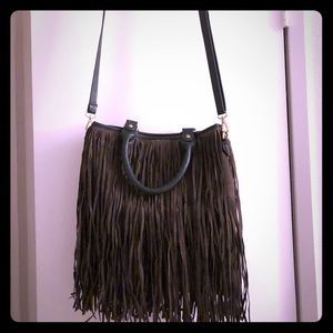 Olive green fringe handbag